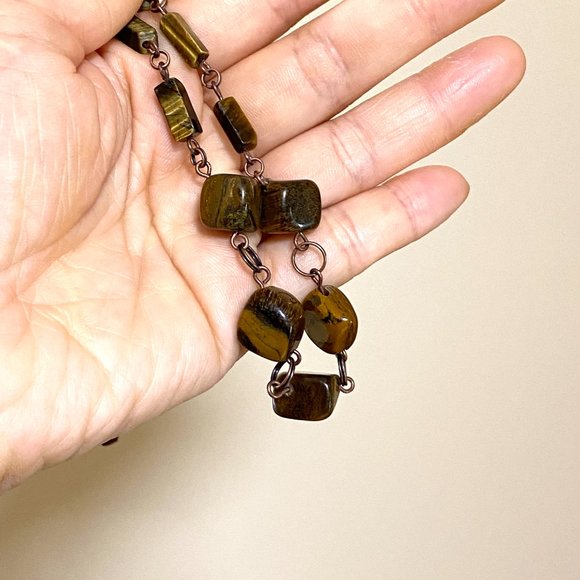 Rustic Natural Tigers Eye Necklace, Genuine Gemstone + Copper Chain - Picture 13 of 13